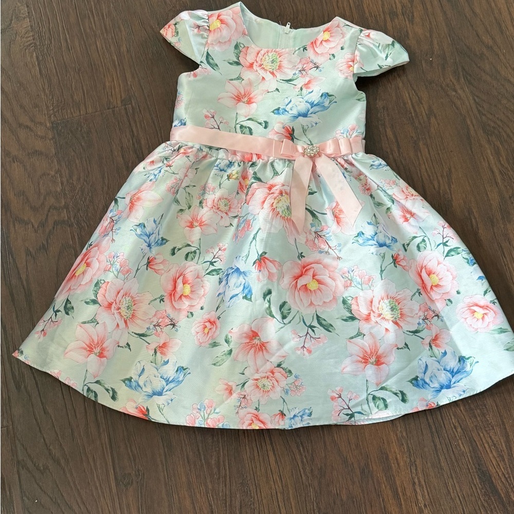Rare Edition Floral Kids Dress with Pink and Blue Accents